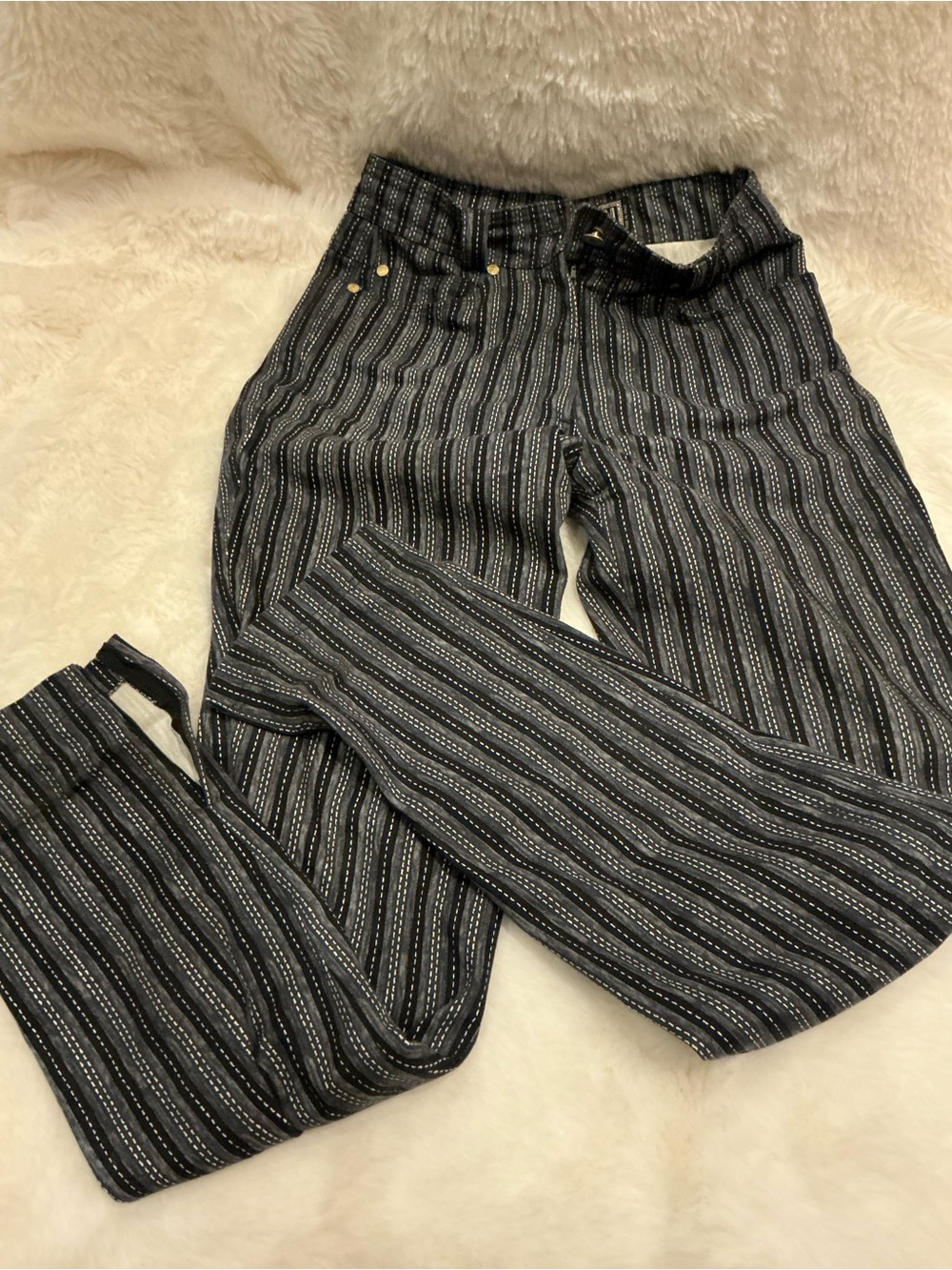 Vintage Versace Black and White Striped Wide-Leg Pants